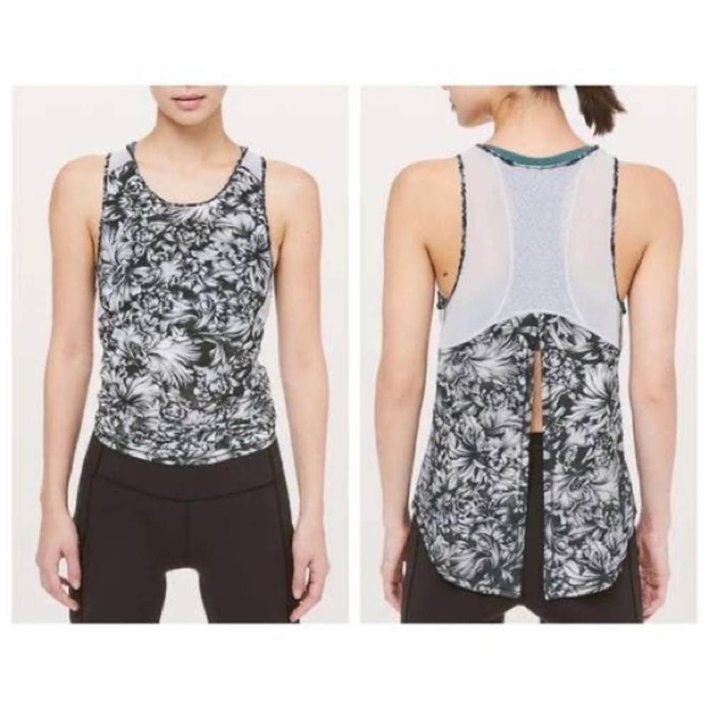 Lululemon Sculpt Tank Tie Back in Night Garden Ice Grey Black - 12 - EUC